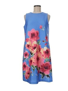 Anne Klein Sleeveless Floral Shift Dress Azurine Multi Pink Blue NEW Size 6